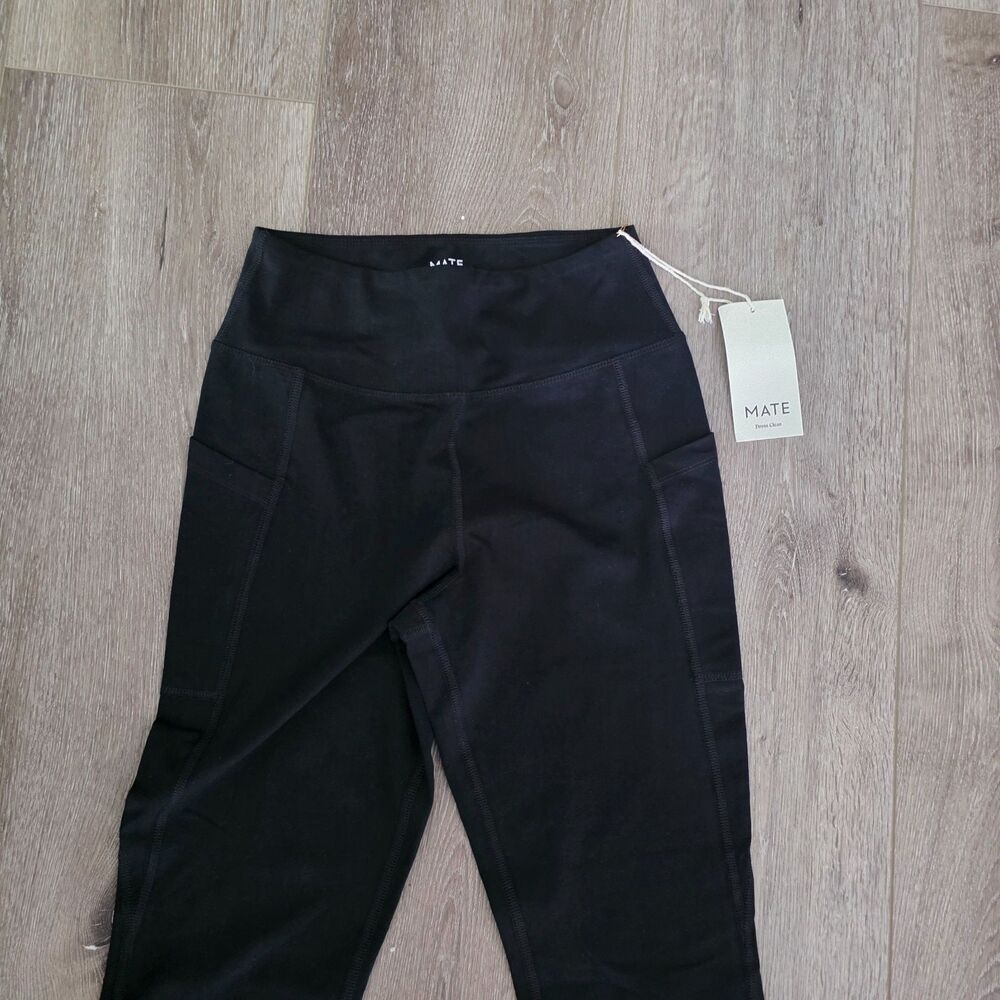 MATE The Label Organic Cotton Midi Stretch Leggings Black M NWT Pocket - Picture 2 of 3